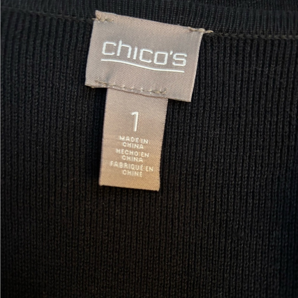 CHICOS COLORBLOCK SLEEVELESS BLACK & WHITE CASUAL OPEN FRONT LONG VEST SIZE 8-10 - Picture 7 of 9